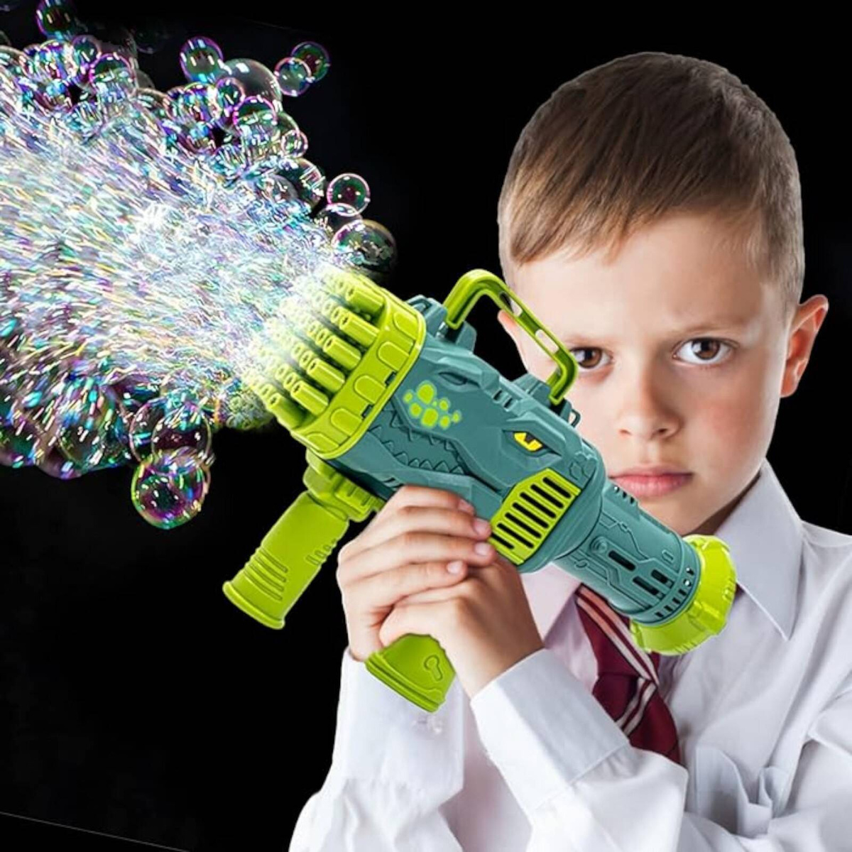 PISTOLET DO BANIEK MYDLANYCH AUTOMAT DINOZAUR MASZYNKA BAŃKI MYDLANE + PŁYN