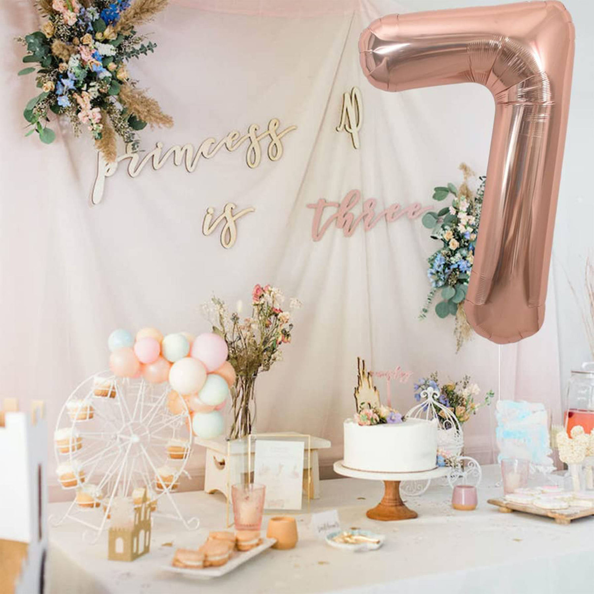 BALON FOLIOWY CYFRA 7 ROSE GOLD URODZINOWY NA URODZINY JUBILEUSZ 40cm