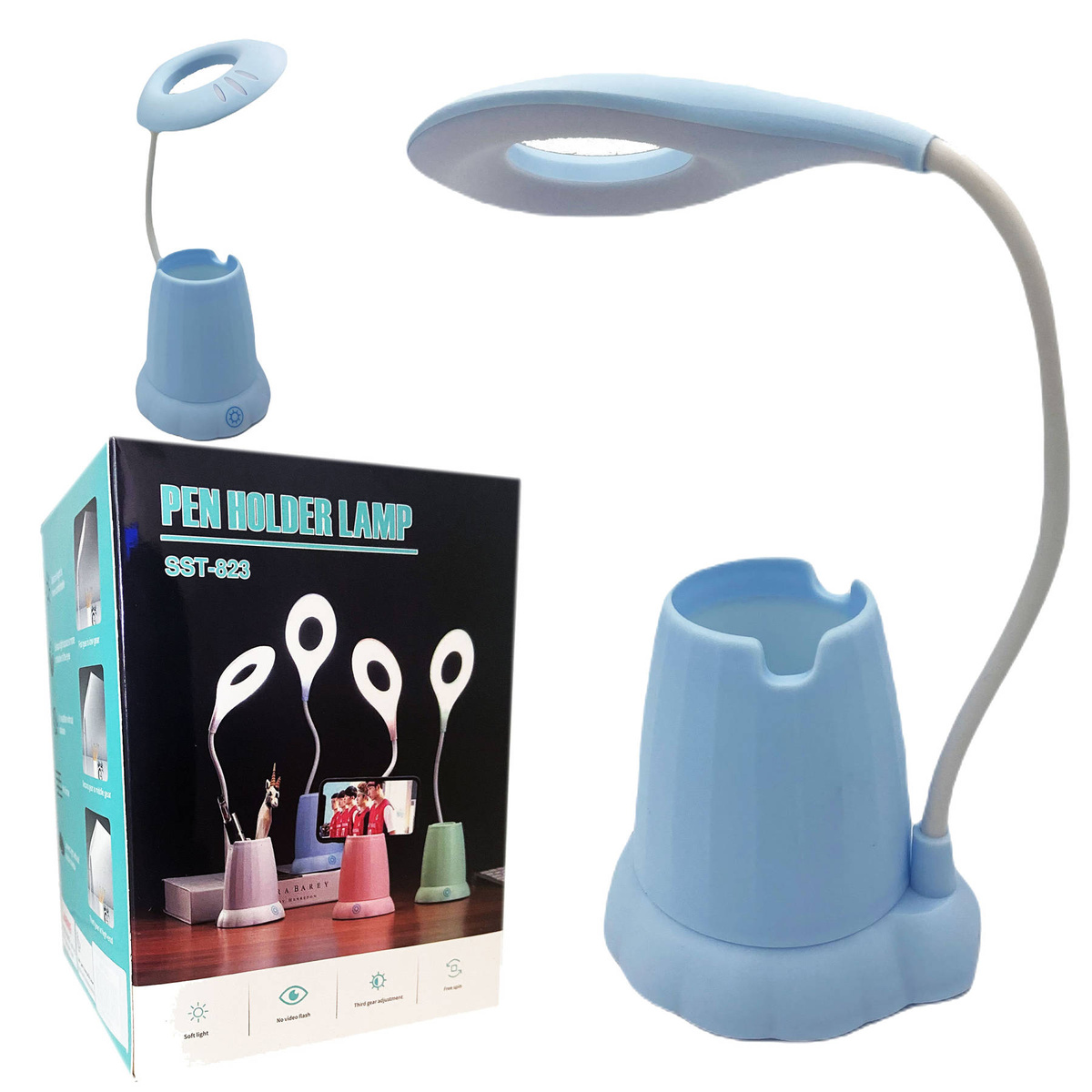 LAMPKA BIURKOWA Z POJEMNIKIEM LED USB PODSTAWKA NA TELEFON  DLA DZIECI