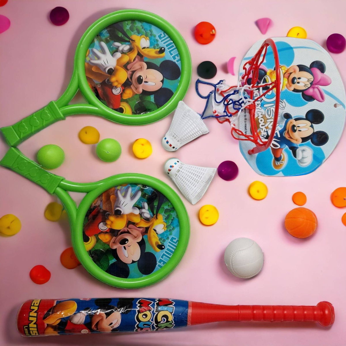 ZESTAW 6w1 BASEBALL KOSZYKÓWKA RAKIETKI PIŁECZKI KIJ BASEBALL 11 ELEMENTÓW