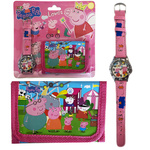 SUPER ZESTAW DLA DZIEWCZYNKI ZEGAREK + PORTFELIK ŚWINKA PEPPA EKO SKÓRA 2W1
