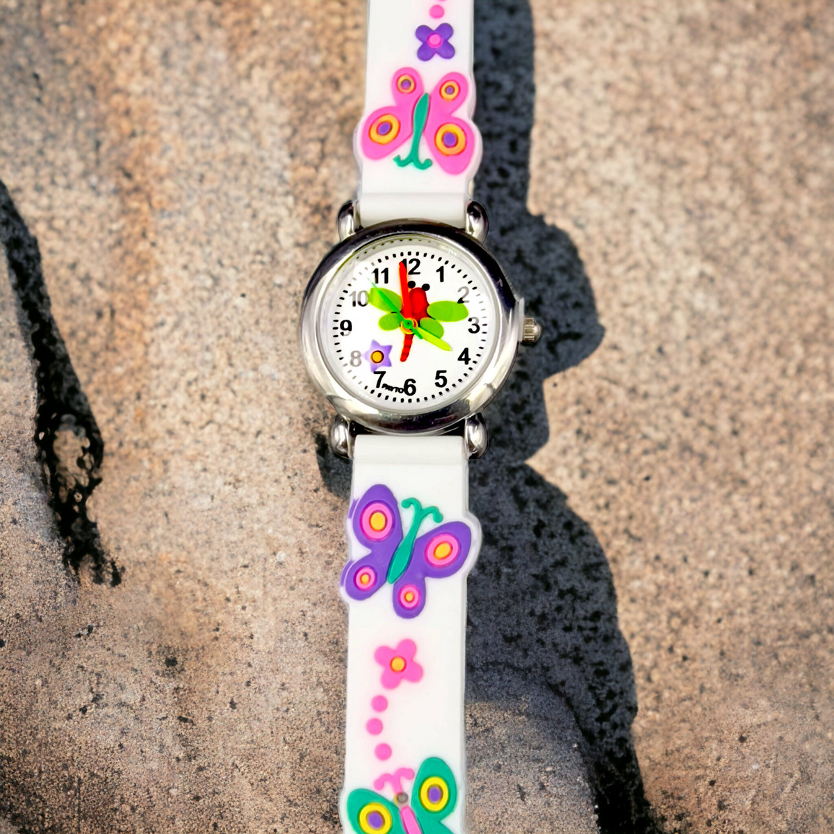 ZEGAREK DZIECIĘCY DZIEWCZYNKI BIAŁY MOTYLKI EDU