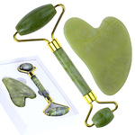 ZESTAW MASAŻER ROLLER KAMIEŃ JADEITOWY DO TWARZY + GUA SHA NATURALNY KAMIEŃ