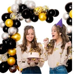 GIRLANDA BALONOWA BALONY ZŁOTA CZARNA ZŁOTO KONFETTI DEKORACJE URODZINOWE