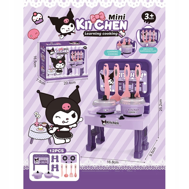 KUROMI MINI KUCHNIA DLA DZIECI NAUKA GOTOWANIA ZESTAW AKCESORIA PRZYBORY
