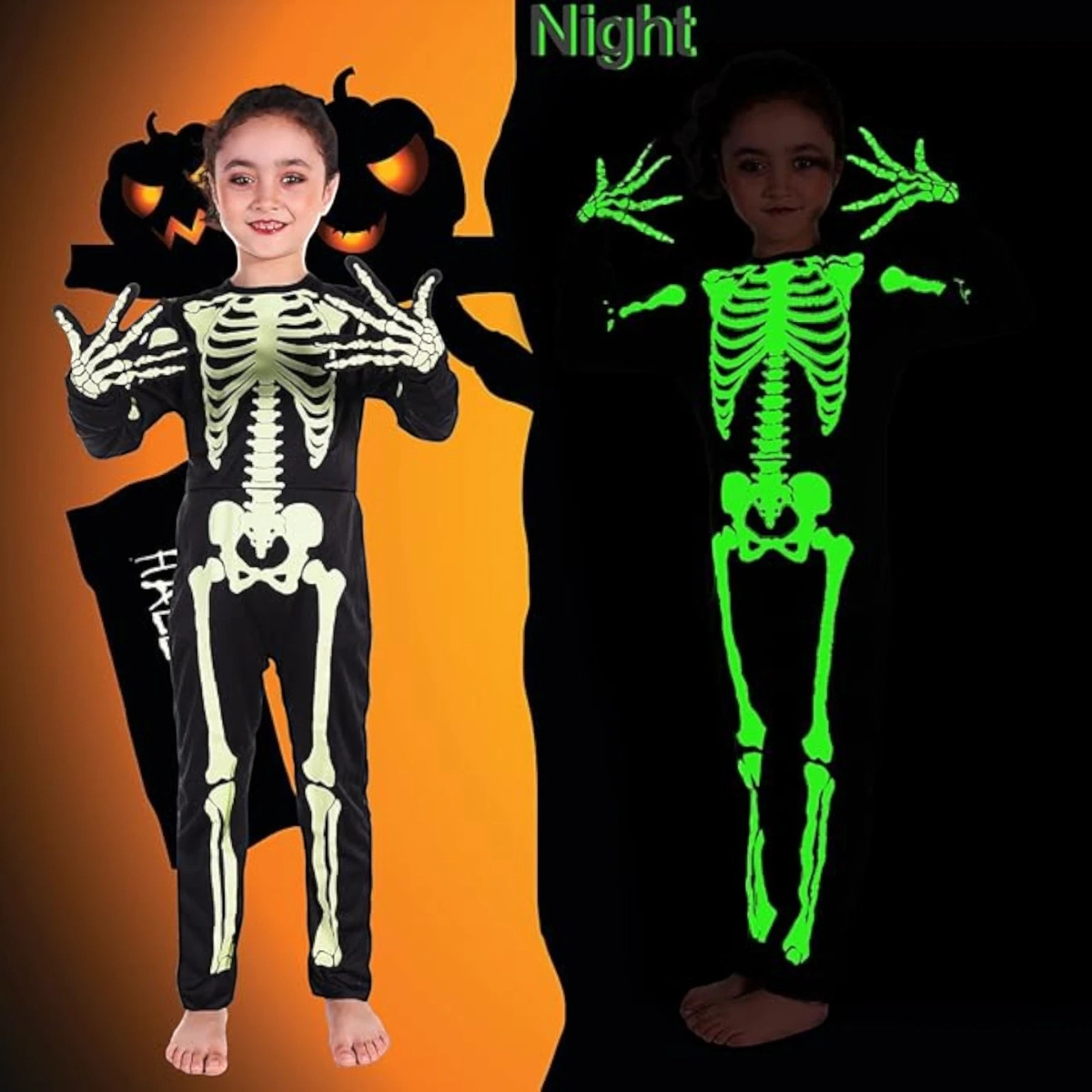 STRÓJ NA HALLOWEEN - KOŚCIOTRUP FLUORESCENCYJNY (ŚWIECI W CIEMNOŚCI) rozmiar XL