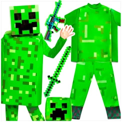 MINECRAFT Strój dla chłopca CREEPER / kostium na bal rozmiar M 120-130 cm + miecz + karabin