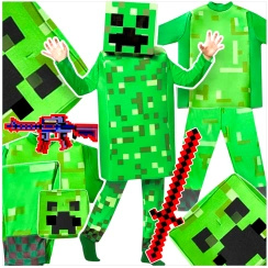 MINECRAFT Strój dla chłopca CREEPER / kostium na bal rozmiar S 110-120 cm + miecz + karabin